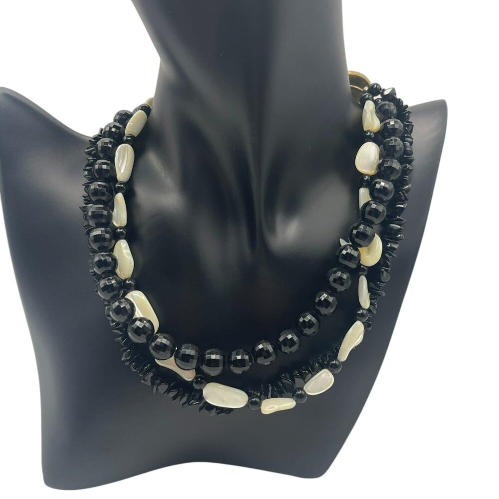 **Vintage Black and White Multistrand Bead Necklace